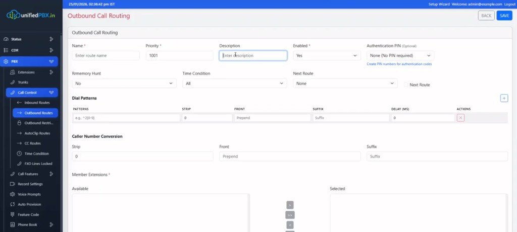 Outbound Call Routing with priority, dial patterns and caller number conversion