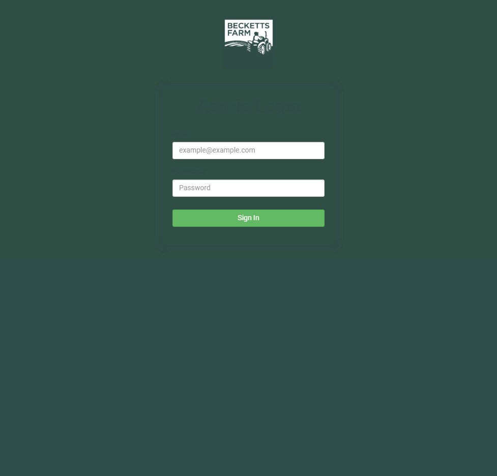 Restaurant CMS admin login with venue logo and email password form