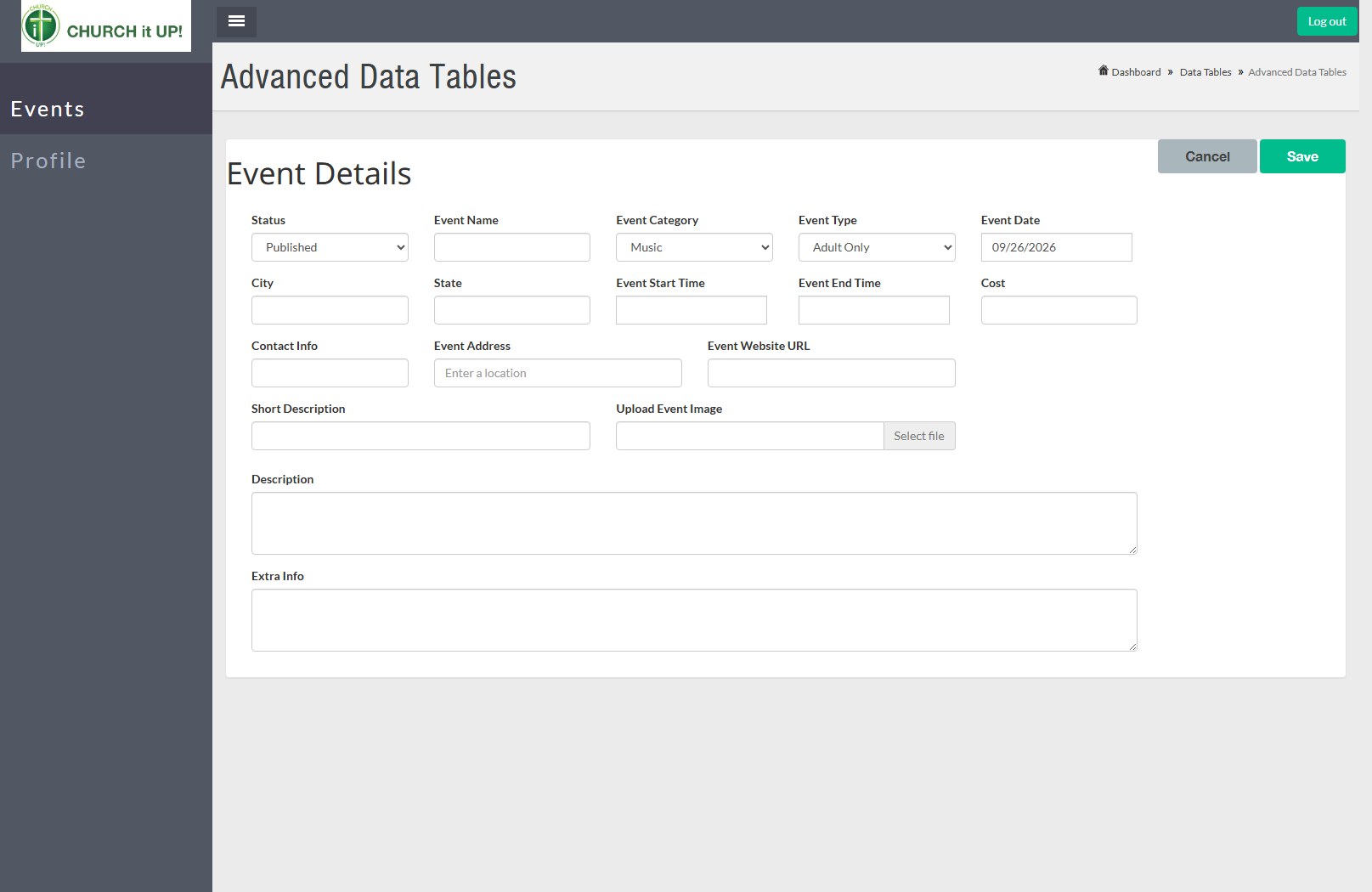 Church organization create event form triggering Authorize.net charge on publish