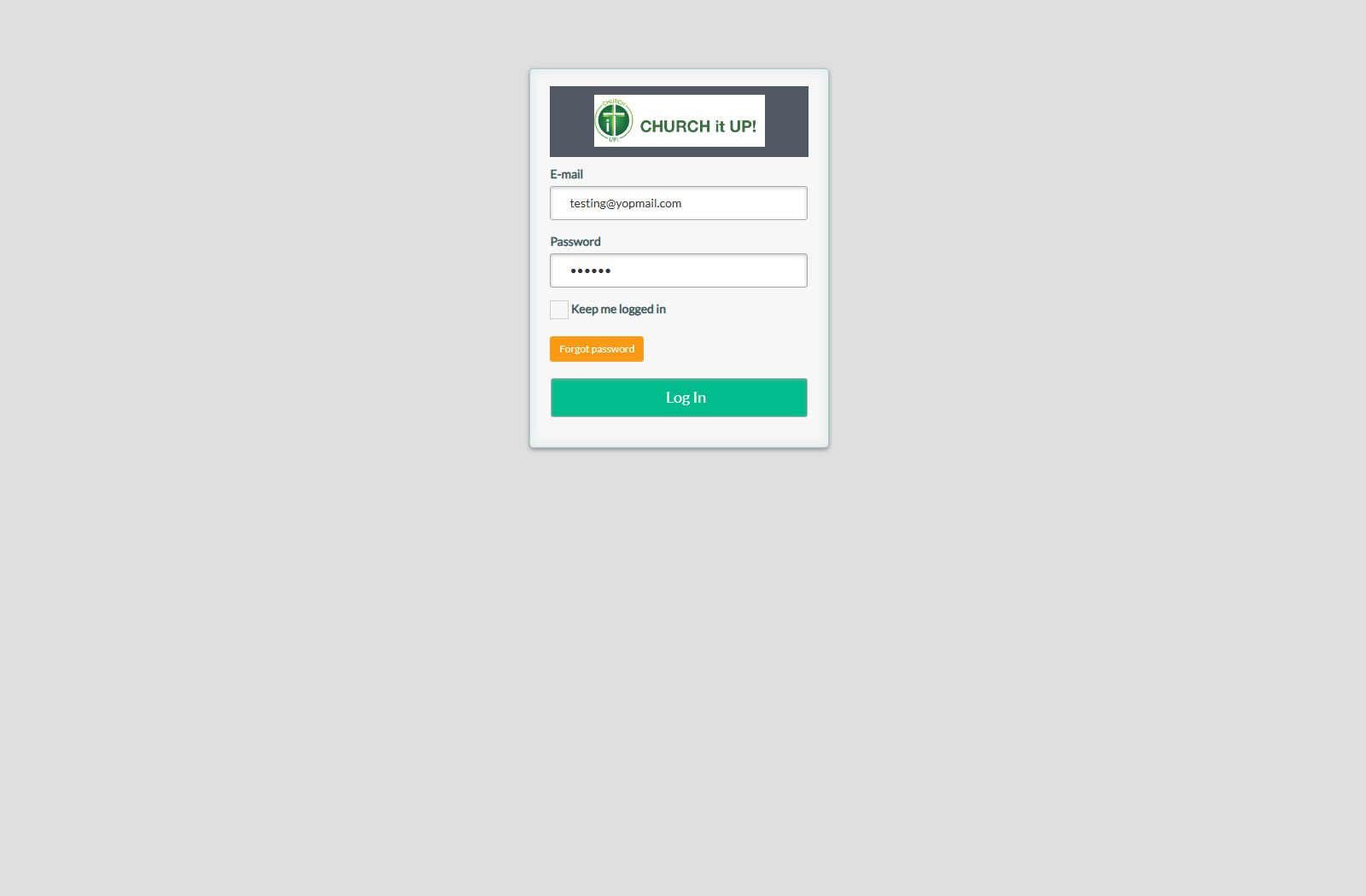 Church organization login with email password and remember me
