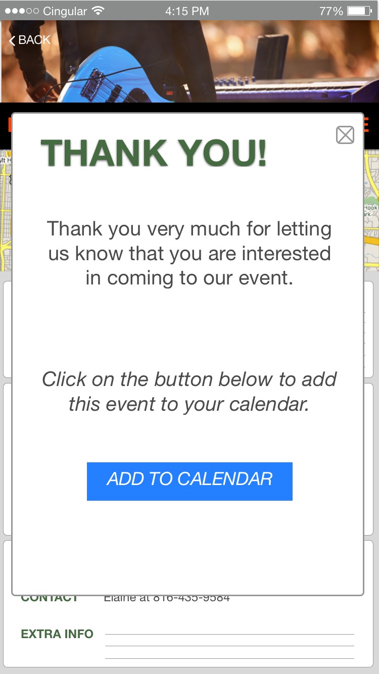 Mobile plan to attend confirmation thank you screen