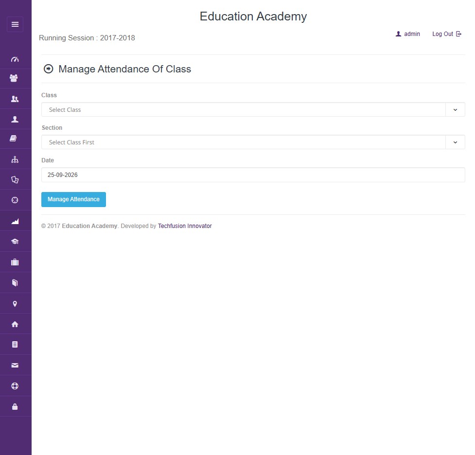 School ERP manage attendance form with class section and date selector