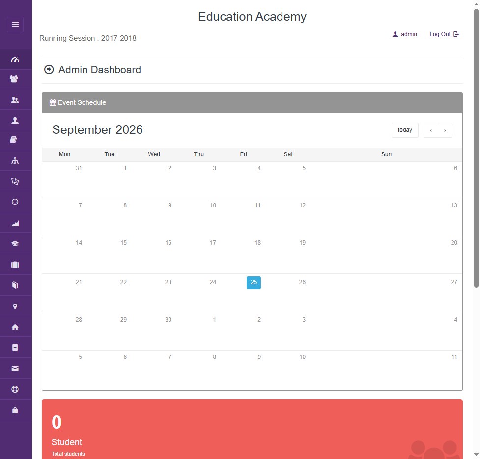 School ERP admin dashboard with event calendar and student teacher parent attendance stat tiles