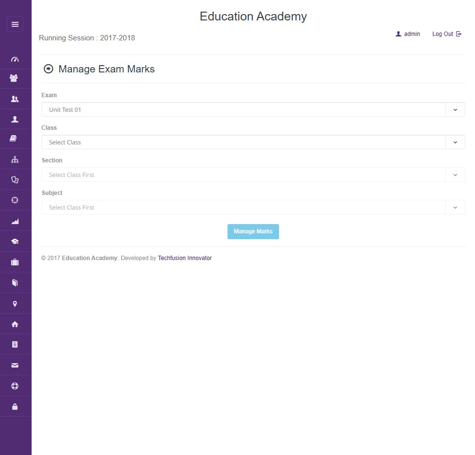 School ERP exam marks management with exam class section and subject selectors