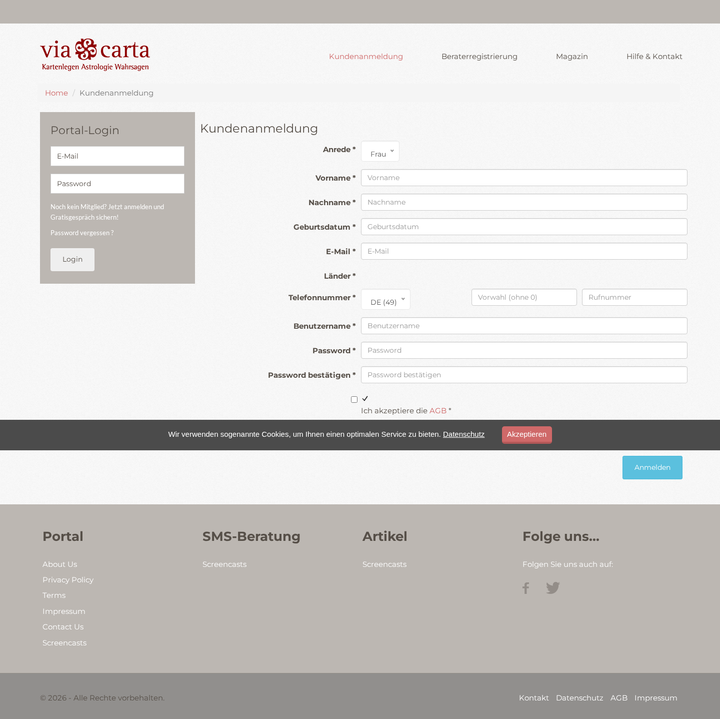 client registration with phone and legal consent checkboxes