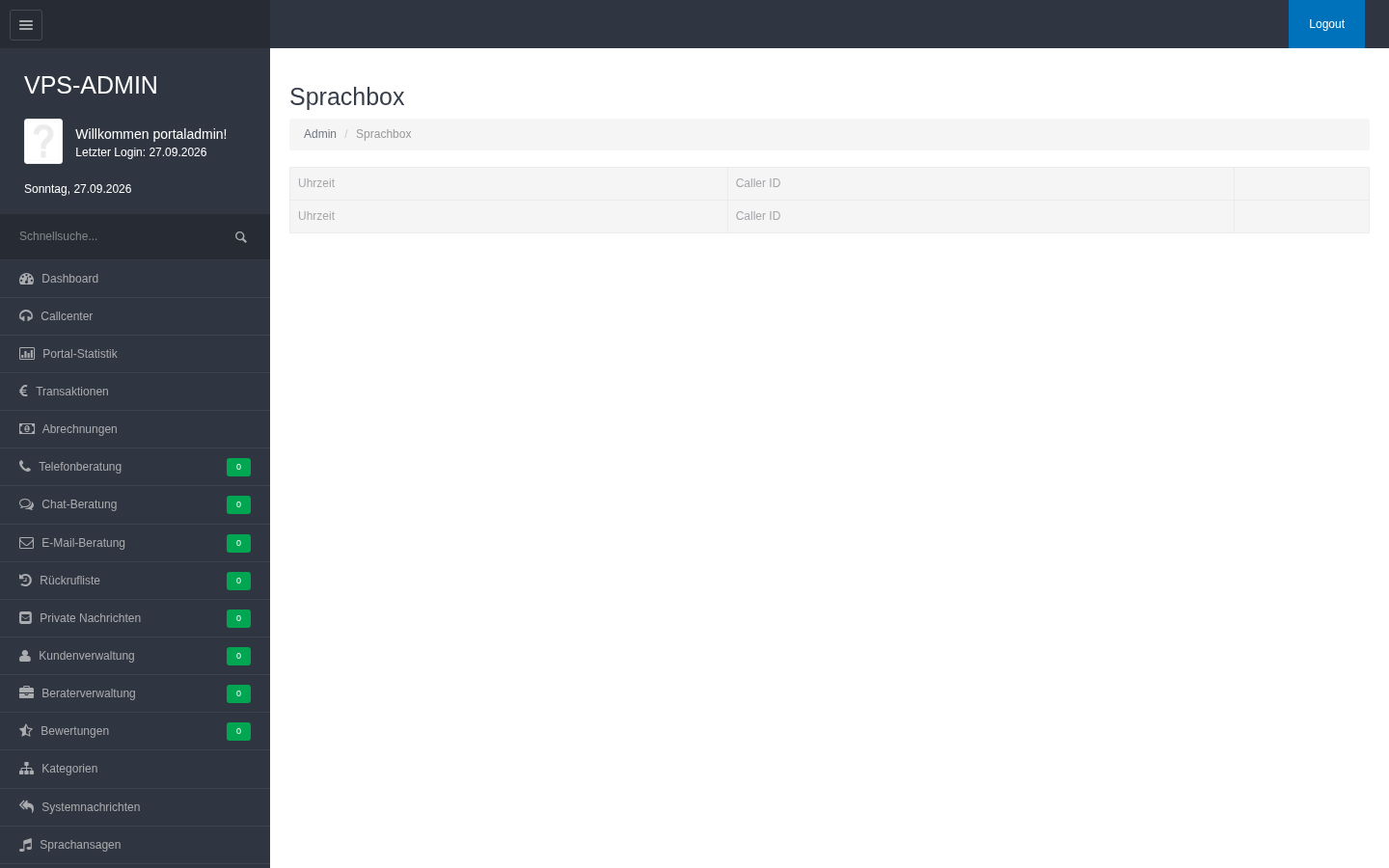 admin voicemail Sprachbox inbox