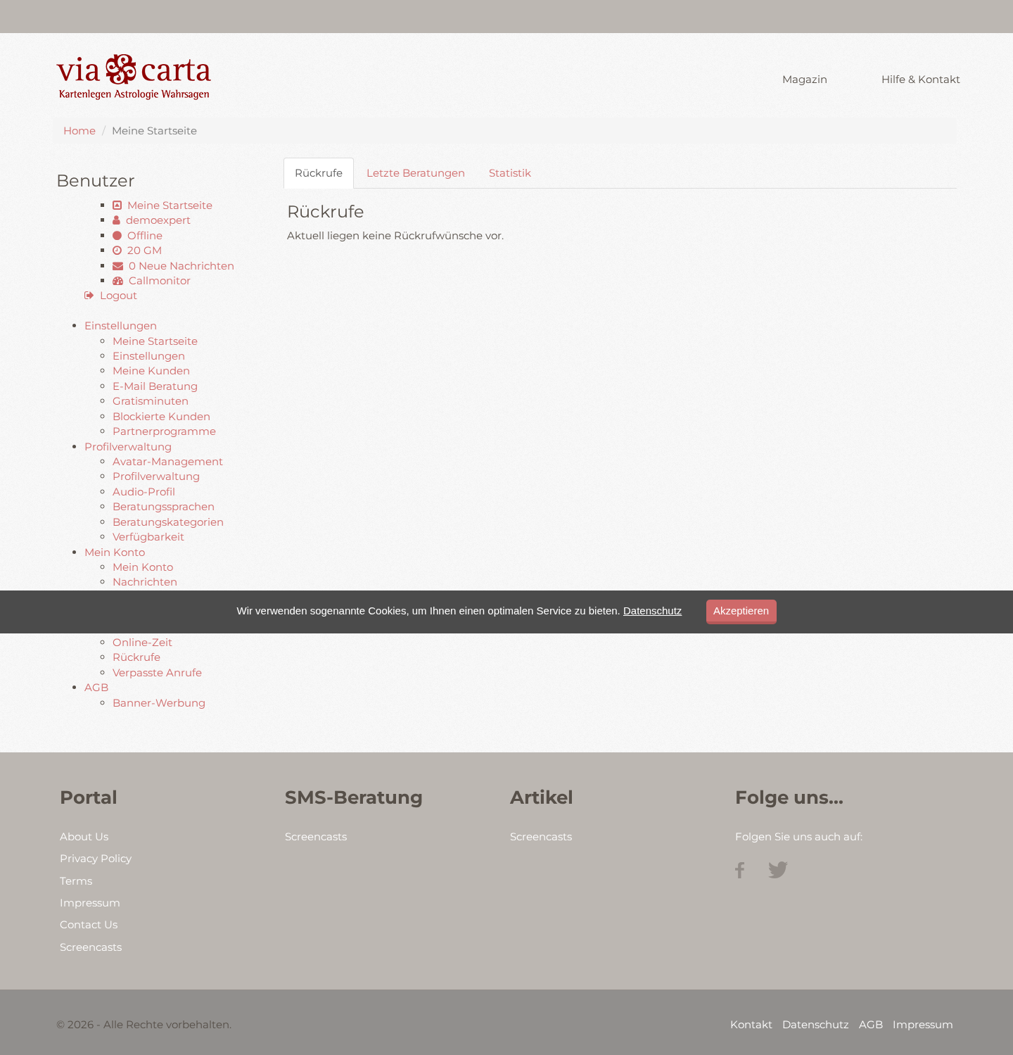 expert dashboard with callbacks activity stats and consultant navigation