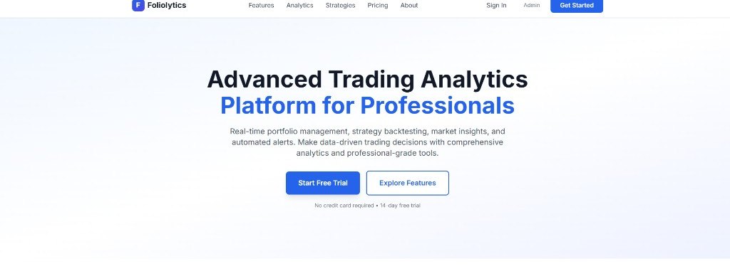 Portfolio analysis platform public landing: Advanced Trading Analytics Platform for Professionals, Start Free Trial and Explore Features