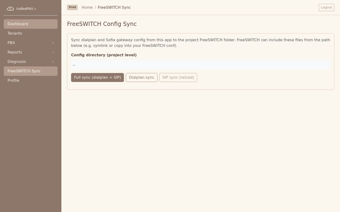 FreeSWITCH Config Sync with full dialplan and SIP sync buttons