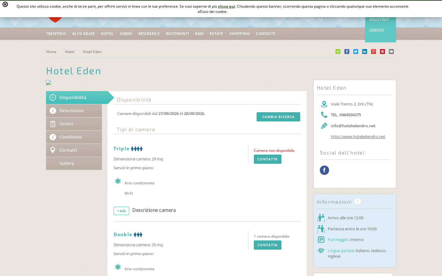 Hotel property page with availability tabs and room types