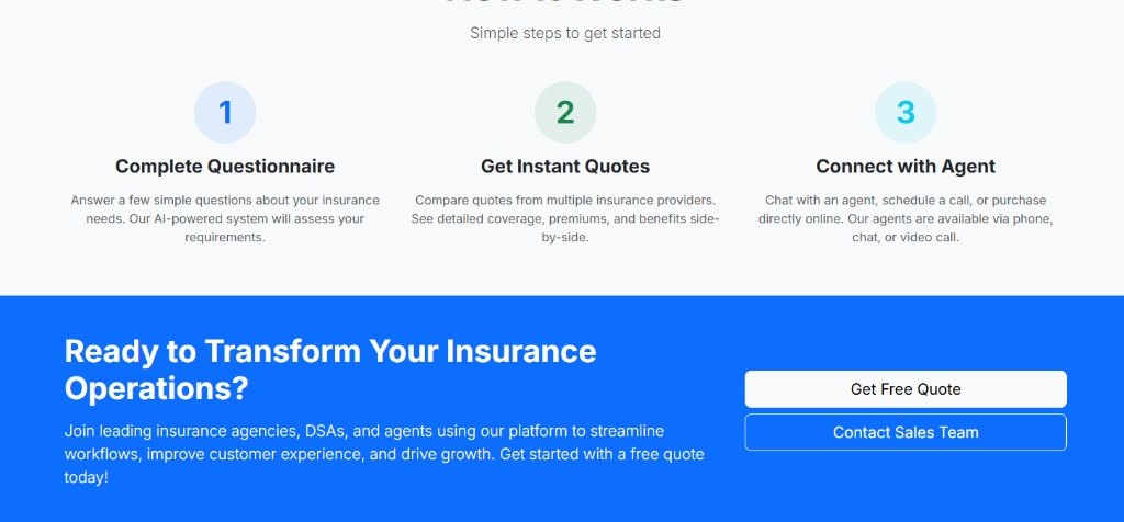 How Insurance ERP works: questionnaire, quotes, connect with agent