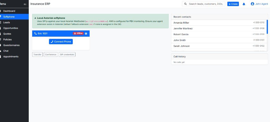 WebRTC softphone panel in agent desk
