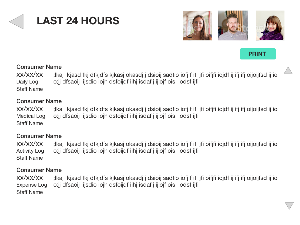 Care home mobile last 24 hours care log summary