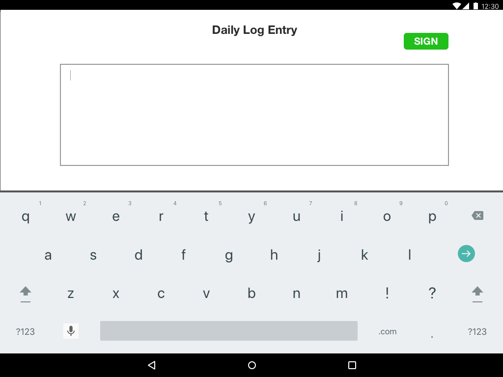 Care home mobile daily log entry text area