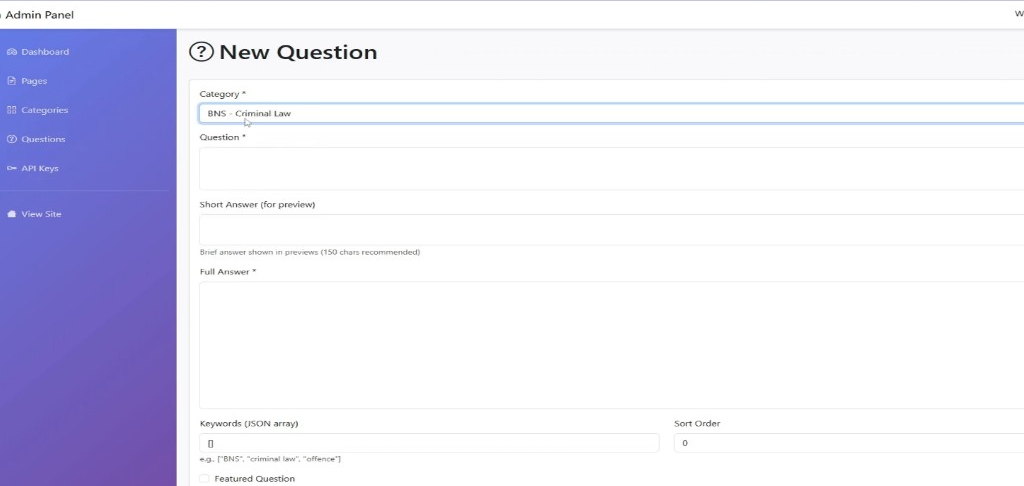 New question form with BNS category