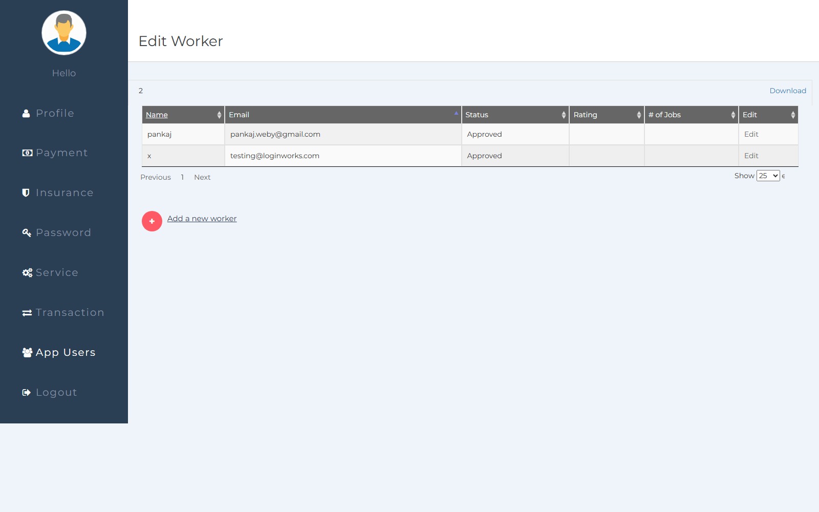 Company desk listing mobile customers tied to the provider tenant