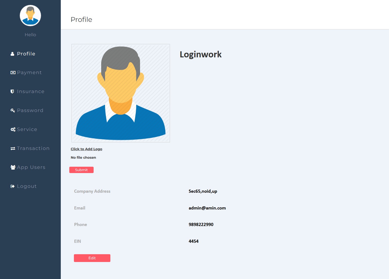 Provider company profile with business address EIN and contacts