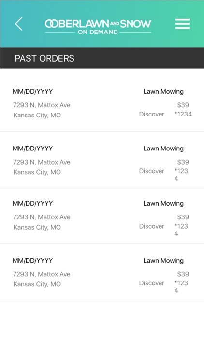 Customer mobile past orders with amounts and card last four