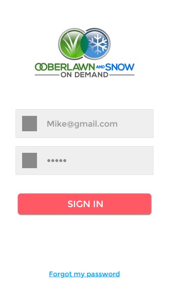 Customer mobile sign in screen