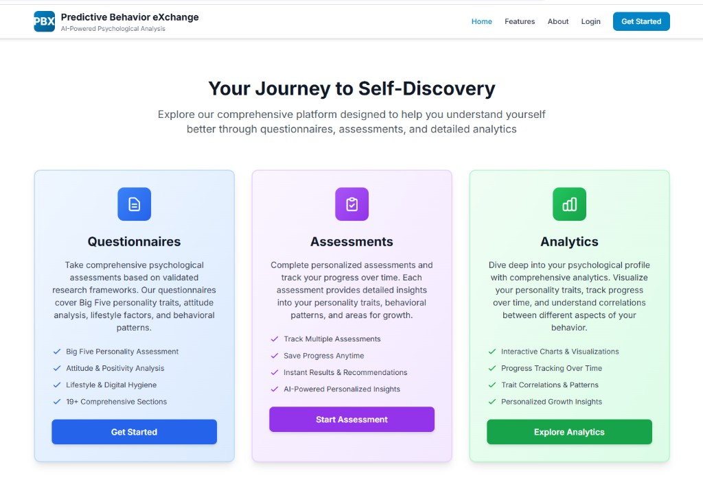 PBX journey cards for questionnaires, assessments and analytics