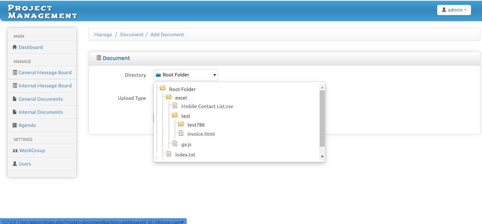 General message board with subjects, message counts and add subject actions