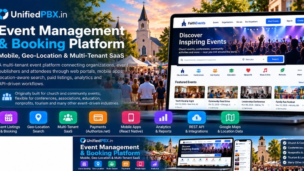 Event Management and Booking Platform, multi-tenant listings and mobile discovery