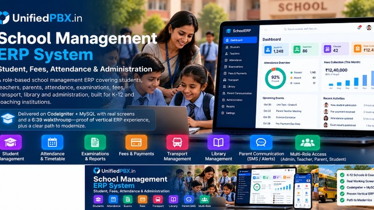 School Management ERP, students, fees, attendance and multi-role admin